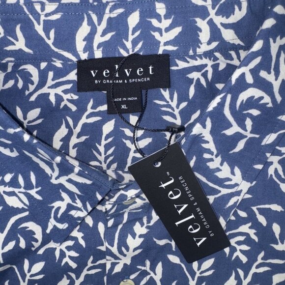 Velvet By Graham & Spencer Mens Blue Fern Print Cotton Button Up Shirt Sz XL NEW - Picture 5 of 8